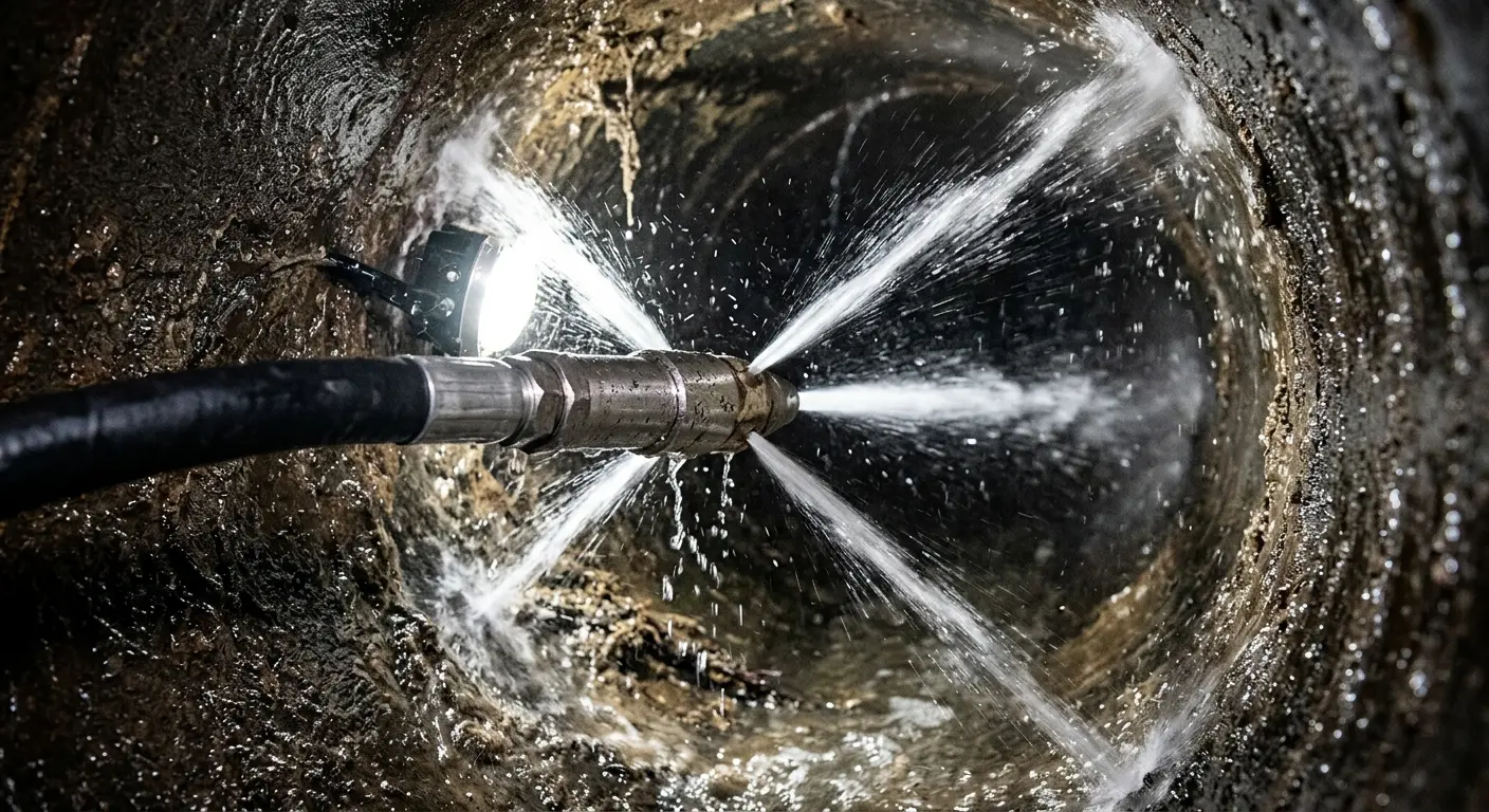 High-pressure hydro jetting nozzle cleaning sewer pipe for Storm Drain Cleaning in Scott